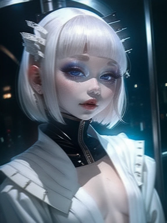people,一peopleの女、,White Hair、White clothes,blue eyes、Night view,The eyes are seductive, --automatic
