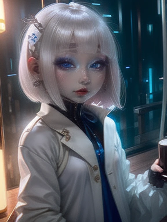 people，一peopleの女、，White hair and clothes，blue eyes、Night view，The eyes are seductive， --automatic