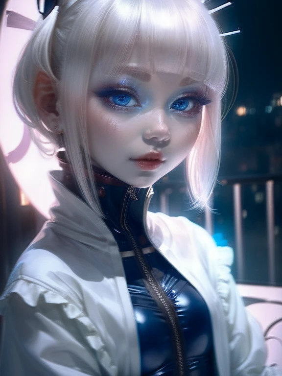people,((一peopleの女)),White Hair,(Blue clothes)、blue eyes、Night view,The eyes are seductive, --automatic