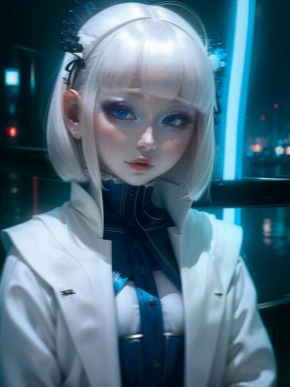 people，一peopleの女、，White Hair、White clothes，blue eyes、Night view，The eyes are seductive， --automatic