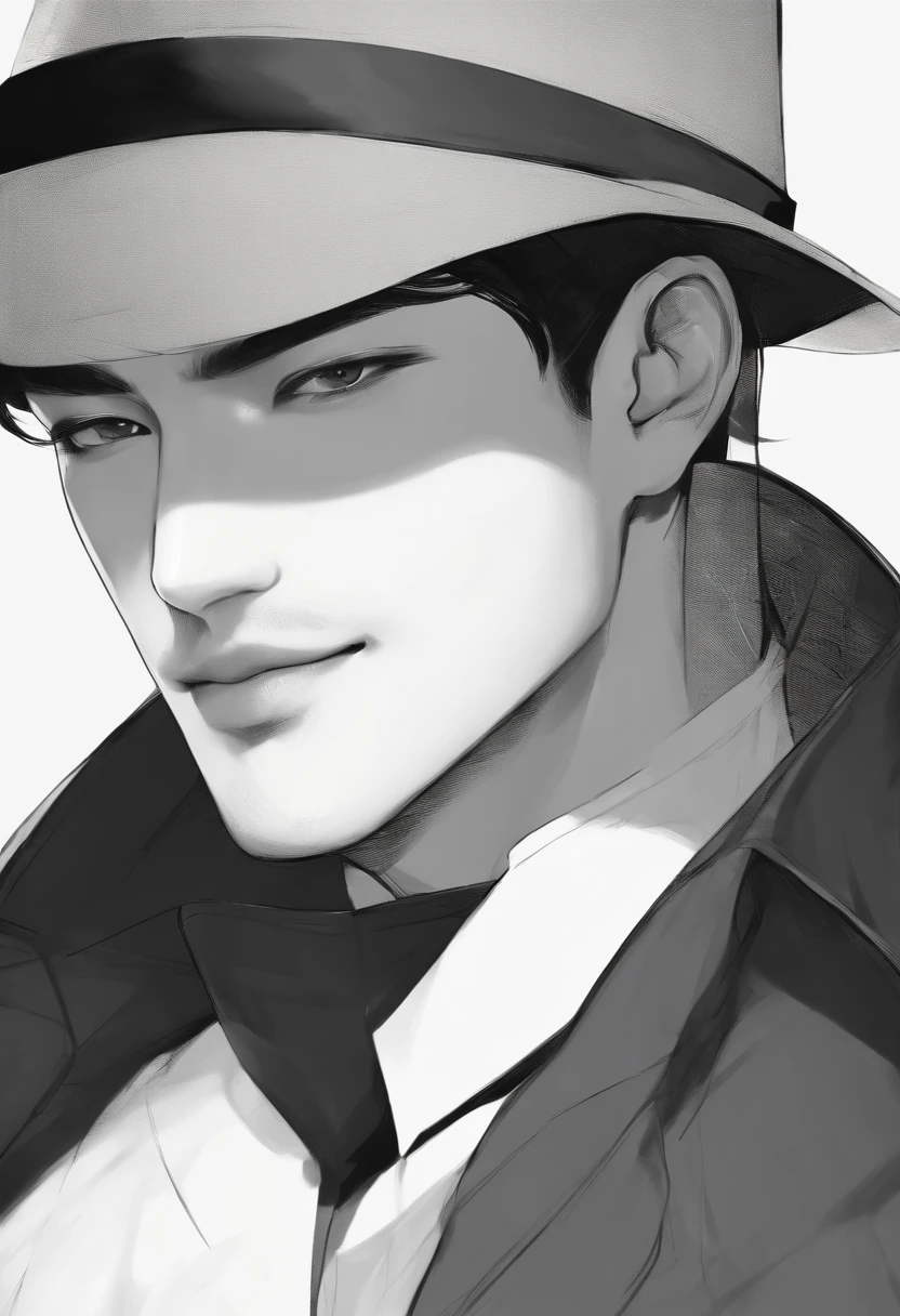 Korean Man, Hall々A square jaw, Dimples, sexy, Eyes with single eyelids, Charming, The upper lip is larger than the lower lip, short hair, Facial hair bundle, smile, good looking, , Well drawn nose, Thick eyebrows, Black Hair, 24years
