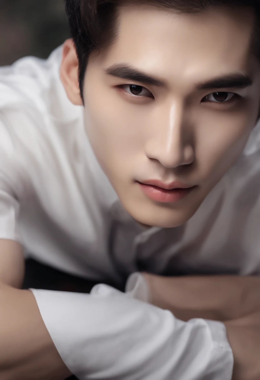 Korean Man, Hall々A square jaw, Dimples, sexy, Eyes with single eyelids, Charming, The upper lip is larger than the lower lip, short hair, Facial hair bundle, smile, good looking, , Well drawn nose, Thick eyebrows, Black Hair, 24years