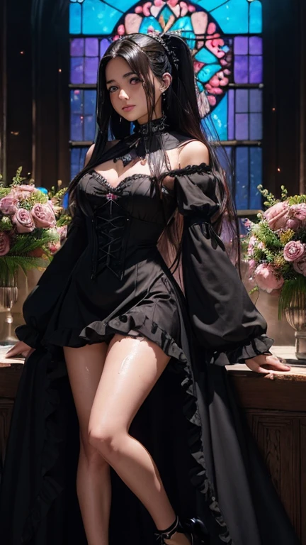 (Latina woman:2)、Hard Dark Gothic Makeup、deep night sky、Horror、Black dark eyeshadow、cry、sad、Good skin radiance、Dark Gothicメイク、Dark smile、palace、The beauty of fragrance、24-years-old、Expression of intense sexual pleasure、Embarrassed look、Dark Gothic、Obscene language、highest quality、View 5 books、Expression of sexual pleasure in suffering、Drunk face、紫のMaid clotheysterious、Noble、A face that is holding back the toilet、sexy、Loving smile、Twin tail hair、jet black ruffle skirt、Right blue eye, Left eye is red、Super bewitching pose、Platform Heel Shoes、Heavy makeup、Gothic Lolita Clothing、A little slimmer、Brown  Hair、Long Hair Straight Hair、Cute Gothic Lolita Dress、Beautiful Face、elegant features、Fascinating face、Knee-high socks、Stained glass background、Chest glistening with sweat、The room is dark、goth long dress、Bell Sleeves、Wizard Sleeve、decadent look、Sexually excited expression、Gothic Mode、Glossy thighs wet with water、Thighs that are wet and shiny with oil、Background of a room full of roses、sad expression、Rose Maiden、The embroidery is pink、The dress has pink embroidery、Thigh-high socks、Knee-high socks、Gentle expression、masturbation behavior、Dark black eyeshadow、despicable act、Stained glass and rose background、Wearing black underwear、Black panties、thighs are a little thin、Female Duo、female couple、I have lesbian friends、hug a girl、A blue lightning bolt glows in his right hand.、Blue electromagnetic waves shine in my hands.、dark church background、Stained glass、black metal world、Dark Castle、Dark Room、Slender body、upright、walk、Are standing、gothic long dresaid clothes、Victorian dresses、Her thighs glisten with sweat、My body is wet and shiny、Lots of glitter on the thighs、sweating、My thighs are sticky from sweating、Sweat glistens on the thighs, The whole body is sweaty and shiny、pretty sweaty、My thighs are sweaty、My thighs are so wet、My thighs are shining with sweat、A lot of sweat glistens all over the body、The thighs are the best、