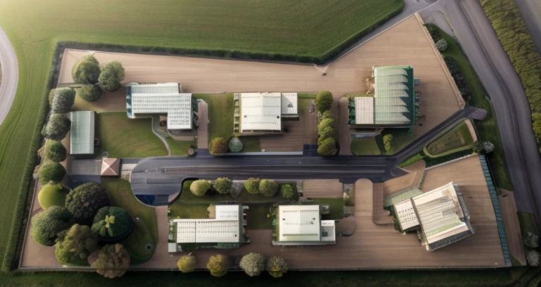 aerial view, masterplan, grass, day, line, curve, masterpiece, highquality, realistic photo, canon eos 5D mark, [[[architech1904]]], natural light, (realistic: 1.2), sharpen edge, 