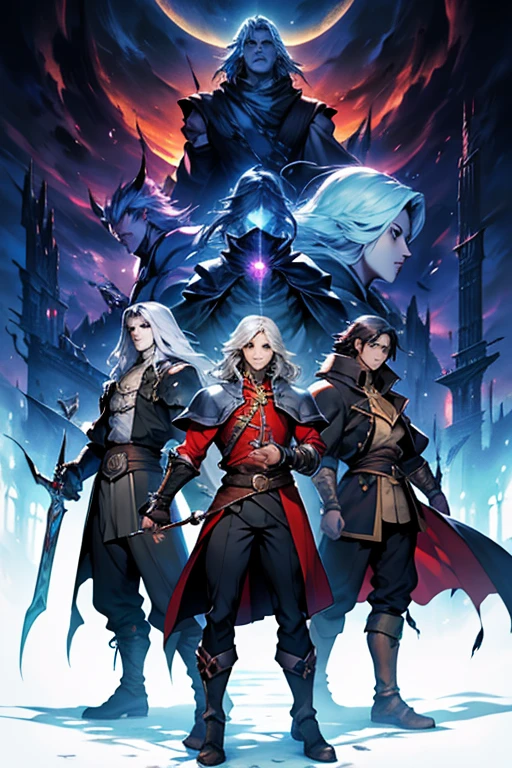 RPG story, strong warrior character, castlevania symphony of the night strikers style full body, game style, rainbow, --ar 2:3 --v5.1