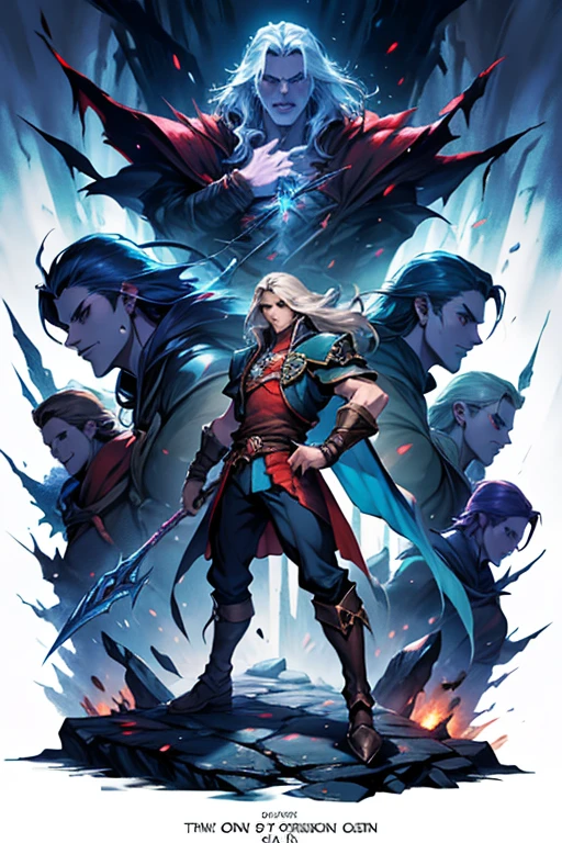 RPG story, strong warrior character, castlevania symphony of the night strikers style full body, game style, rainbow, --ar 2:3 --v5.1