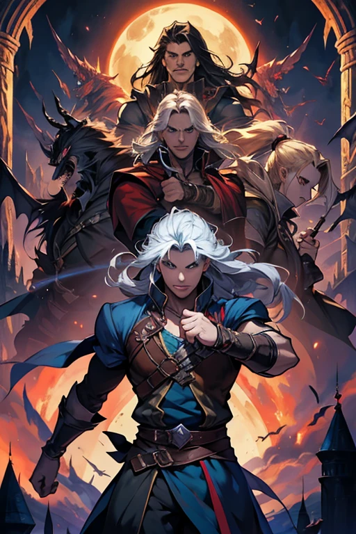 RPG story, strong warrior character, castlevania symphony of the night strikers style full body, game style, rainbow, --ar 2:3 --v5.1