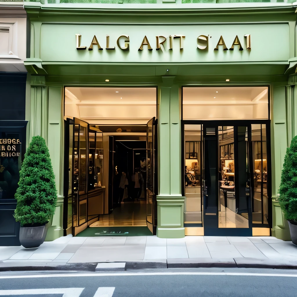 luxury store of elegant and casual clothescream Green full of people shopping very detailed, realistic minimalist and delicate