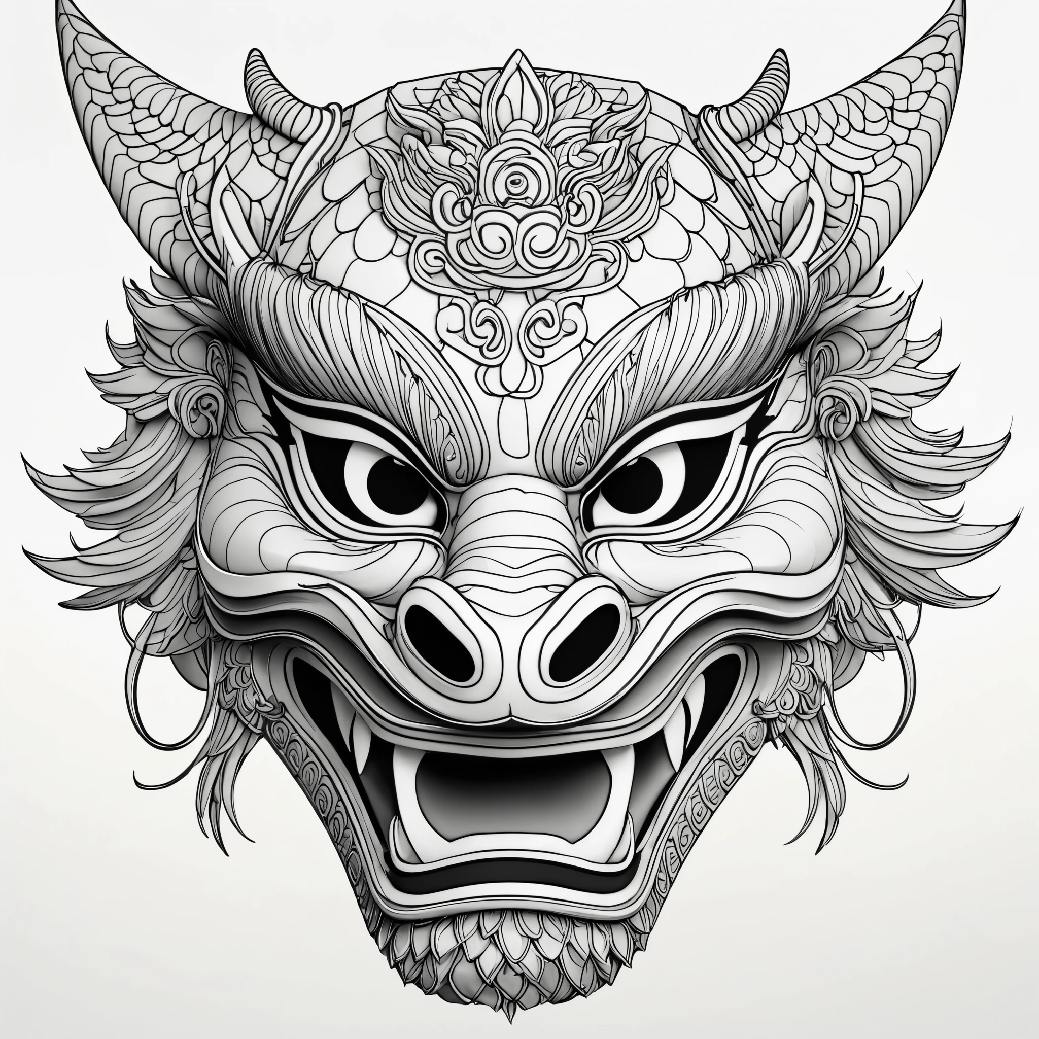 chinese dragon,low saturation,clean background,minimalist,Best quality,UHD,16K,high resolution,unreal engine 5,Dream colors,Chinese opera mask,Sarah Andersen,Ink drawing,Leonardo Da Vinci Style