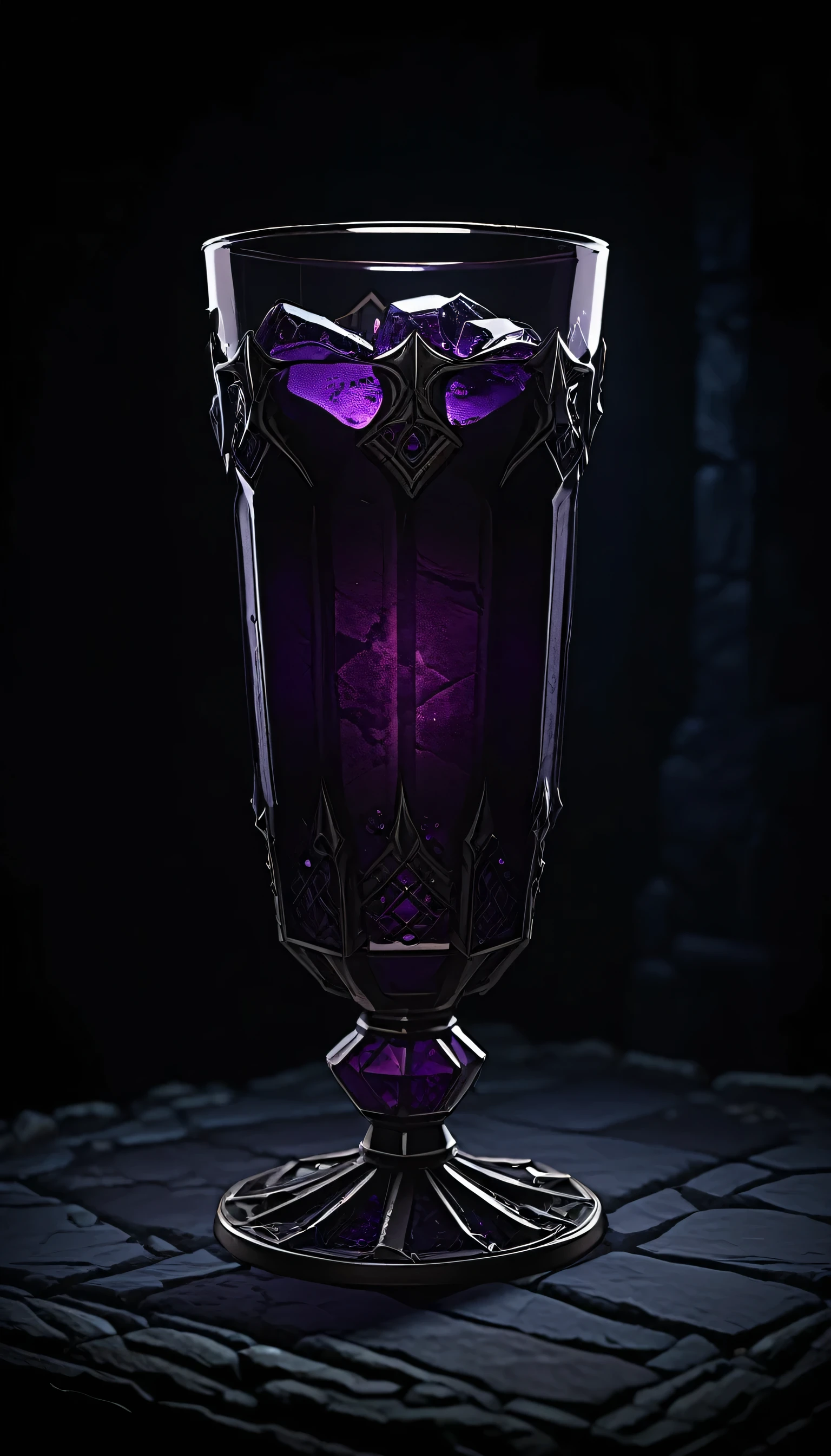 (((darkest dungeon style))), ((darkest dungeon item)), item art, rough faceted glass, pale clear glass, glossy glass, dark purple juice, dark purple juice with impurities, dark background, (dark lighting), many shadows, cold lights, highly detailed, extremely detailed, masterpiece