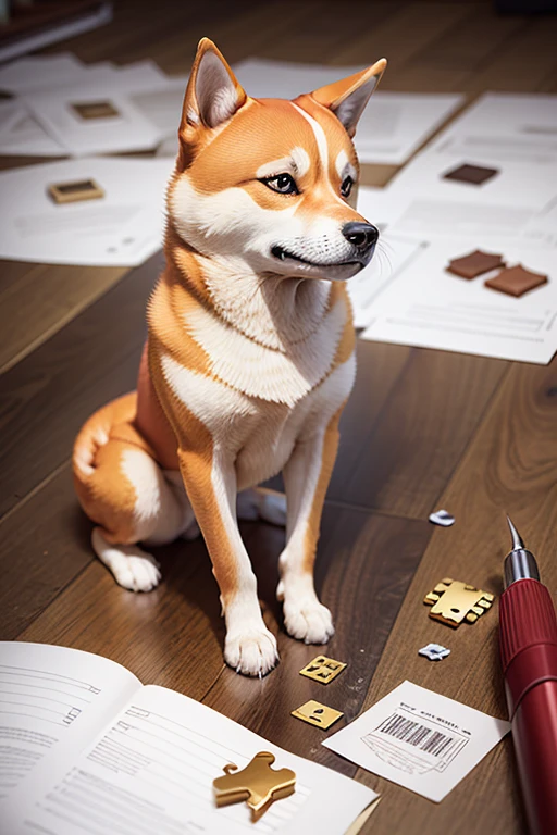 conceptual art, assembling a shiba inu with random pieces