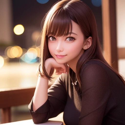 8k,highest quality, 超A high resolution, (Realistic:1.4), RAW Photos, (Upper thigh:1.3, From the side:1.1), (Bokeh:1.4), (Suite Room),Waterside Cafe, 1 Japanese girl, cute, (alone:1.6), (A shy smile), (Dark brown eyes), Smooth skin, (Brown medium hair,bangs), (Touching your hair:1.4),Nogizaka,garden,Fashionable clothes、Full Body Lesbian、:1.2:1.2
