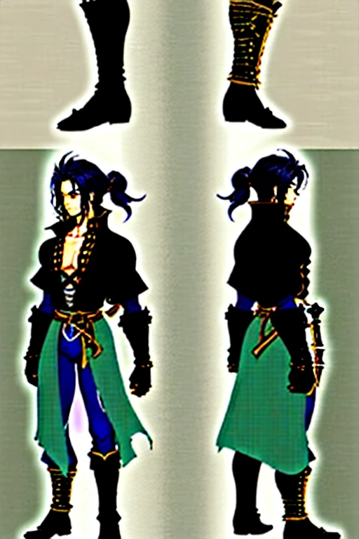 character sheet, complete, view and side view, rpg creator:: Swordsman, Castlevania style, spritesheet creator top to bottom:: --ar 7:5