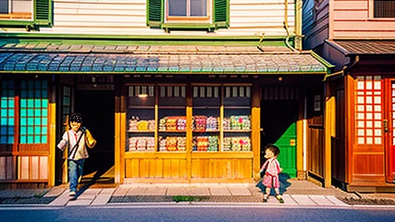 戦後のJapan candy shop、Sunset on 3rd Street、Children playing with a spinning top、Parents and children playing with kites、Children playing with menko、Children shopping at a candy store、Old Japanese tiled house、Scene of children playing、A crowd of children playing in front of a candy store、Children's smiling faces、Children's smiling faces、Children's smiling faces、Grandma poster girl of a candy store、Candy Shop Mask、Showa era masks、Hyotko mask、Japan candy shop、Japan candy shop、Sweets and snacks in the store、There are lots of things to play with and play equipment