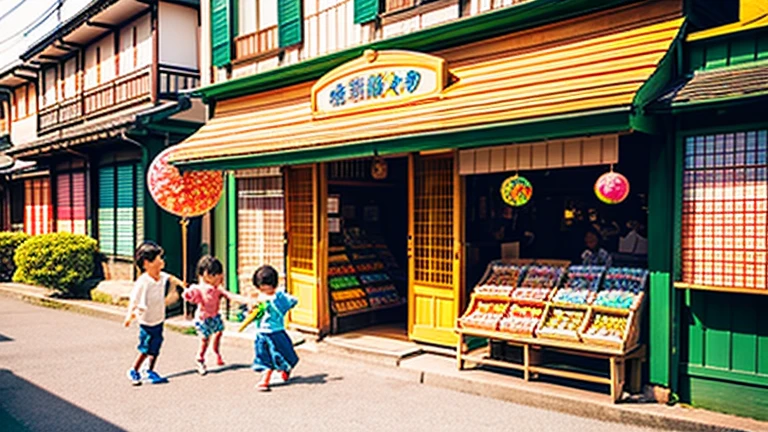 戦後のJapan candy shop、Sunset on 3rd Street、Children playing with a spinning top、Parents and children playing with kites、Children playing with menko、Children shopping at a candy store、Old Japanese tiled house、Scene of children playing、A crowd of children playing in front of a candy store、Children's smiling faces、Children's smiling faces、Children's smiling faces、Grandma poster girl of a candy store、Candy Shop Mask、Showa era masks、Hyotko mask、Japan candy shop、Japan candy shop、Sweets and snacks in the store、There are lots of things to play with and play equipment