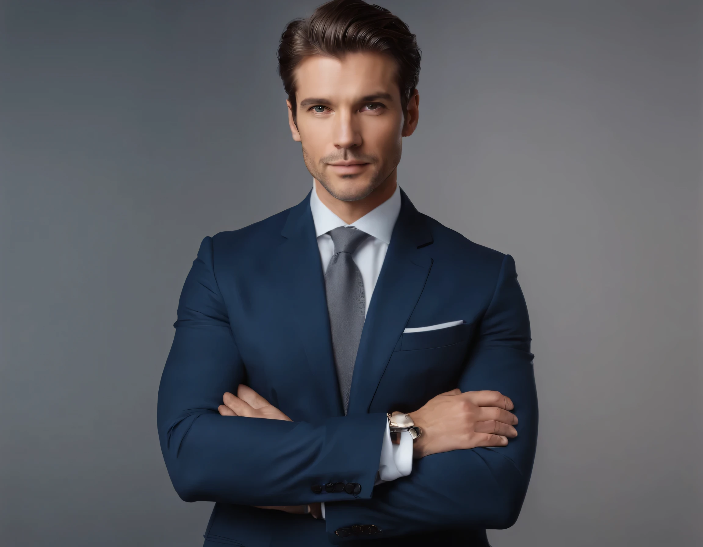 businessman, masterpiece, high quality photography, correctly focused, ((half body)) ((perfect anatomy)), mature and very handsome man, in exclusive dark blue suit, modern and elegant haircut, imposing look: 1.5 (sales expert). (perfect focus photo), no background, PNG format