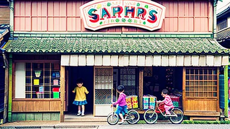 Children shopping at a candy store、Old Japanese tiled house、Scene of children playing、A crowd of children playing in front of a candy store、Children&#39;s smiling faces、Children&#39;s smiling faces、Children&#39;s smiling faces、Grandma poster girl of a candy store、Candy Shop Mask、Showa era masks、Hyotko mask、Japan candy shop、Japan candy shop、Sweets and snacks in the store、There are lots of things to play with and play equipment