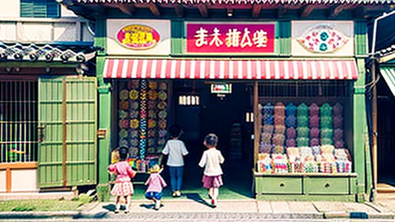 Children shopping at a candy store、Old Japanese tiled house、Scene of children playing、A crowd of children playing in front of a candy store、Children's smiling faces、Children's smiling faces、Children's smiling faces、Grandma poster girl of a candy store、Candy Shop Mask、Showa era masks、Hyotko mask、Japan candy shop、Japan candy shop、Sweets and snacks in the store、There are lots of things to play with and play equipment