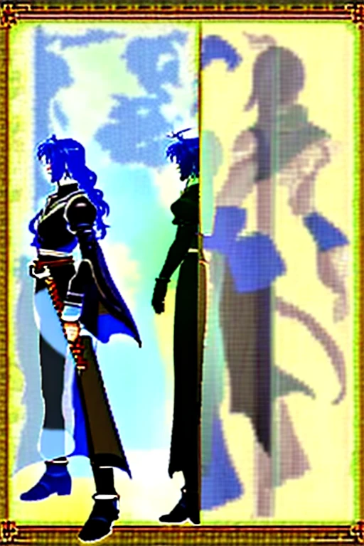 character sheet, full-length, front view and side view, rpg maker:: Swordsman, top-down Castlevania style, spritesheet rpgmaker:: --ar 7:5