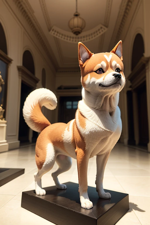 Shiba Inu geometric sculpture, museum, absurdos