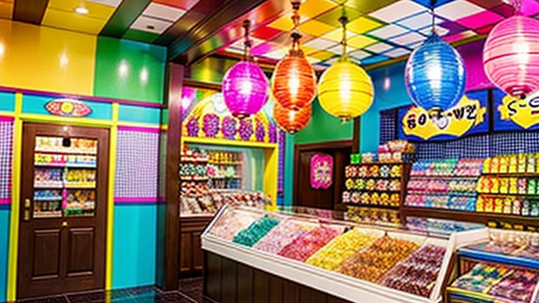 Showa candy shop、Japan candy shop、Sweets and snacks in the store、There are lots of things to play with and play equipment、kite、top、Menco、Marble。Playing、Surprise Ball、pistol、firework、balloon、Beigoma、Model、ミニカなどが並んでいるShowa candy shop、