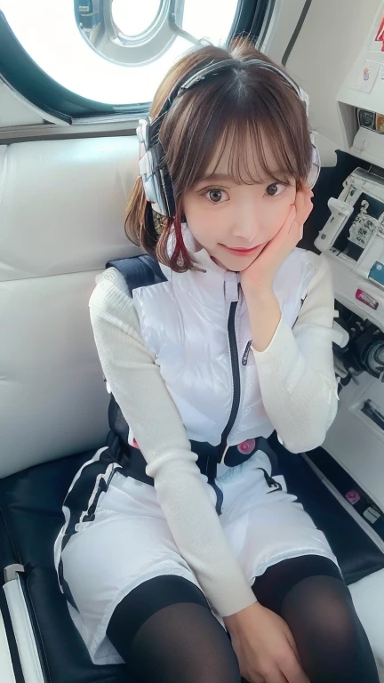(masterpiece:1.5)、(Realistic:1.5)、(highest quality:1.4、8k、RAW Photos)、
Ultra-high resolution、Professional Lighting、Perfect dynamic composition、Photographed indoors、
Film Grain、chromatic aberration、(Bokeh:1.1)、
Frank、Sophisticated、charm、Ultra-realistic、Attention to detail、Golden Ratio、
(1 girl)、Slender girl、Delicate and charming girl、Cute Woman:1.4、
Serious expression、Looking at the audience、Sculptural installation、Sit on the sofa and relax、
Light brown hair、Shiny Hair、Hairstyle: Ponytail、
real skin、
Shut your mouth.、Beautiful Eyes、double eyelid、Thin arms、、
、Show off your thighs,(astrovest):5,(shiny white log downvest):3,BREAK ((Detailed face, Professional photography)), ((NSFW, zettai ryouiki, 1 girl)), Ultra-high resolution, (Realistic: 1.4), RAW Photos, highest quality, (PhotoRealistic Stick), concentrated, Soft Light, ((30 years old)), ((Japanese)), (( (Young Face))), (surface), (Depth of written boundary), masterpiece, (Realistic),(inside ISS):3, woman, ,astrovest:2,headphone:2,smartwatch,,bangs, ((1 girl)),(black sleeves):2,(black tights):2,inside spacestation,inside spacecraft,,zero gravity,smile,open leg,blush:1.5,hidden hands,neotech