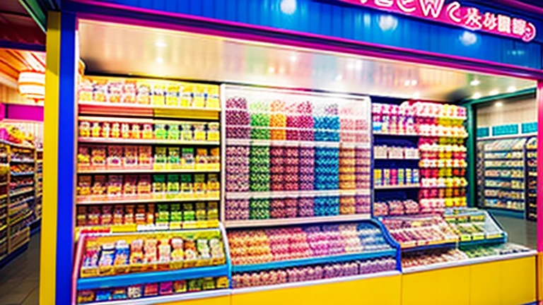 Showa candy shop、Japan candy shop、Sweets and snacks in the store、There are lots of things to play with and play equipment、kite、top、Menco、Marble。Playing、Surprise Ball、pistol、firework、balloon、Beigoma、Model、ミニカなどが並んでいるShowa candy shop、