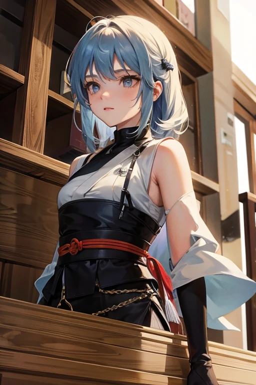 masterpiece, (reallistic:1.4), surrealistic, (((bathrobe)))、top-quality, image perfect, 独奏, Japanese garden, byleth(femele), breastplates, blue hairs ,Skysky, Pink glow, florals, Floating Heart,kimono,