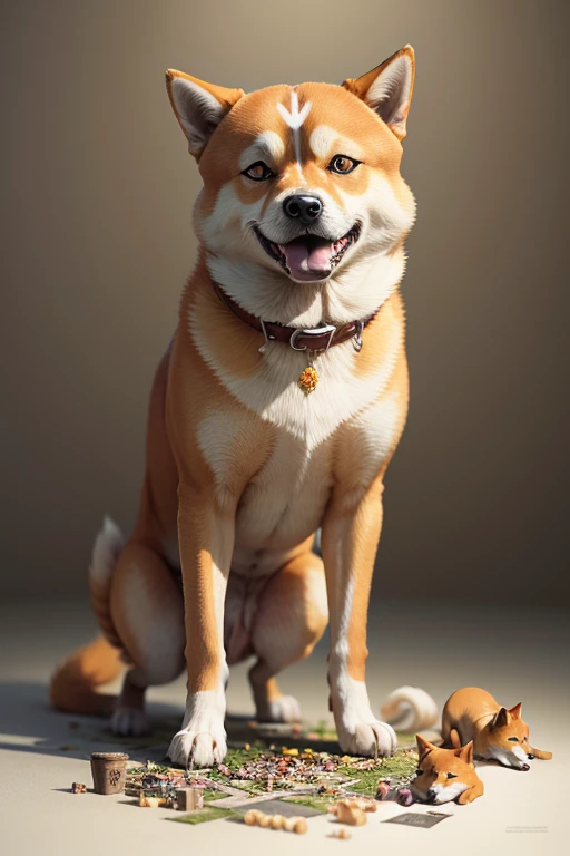conceptual art, assembling a shiba inu with random pieces, surreal, (masterpiece)