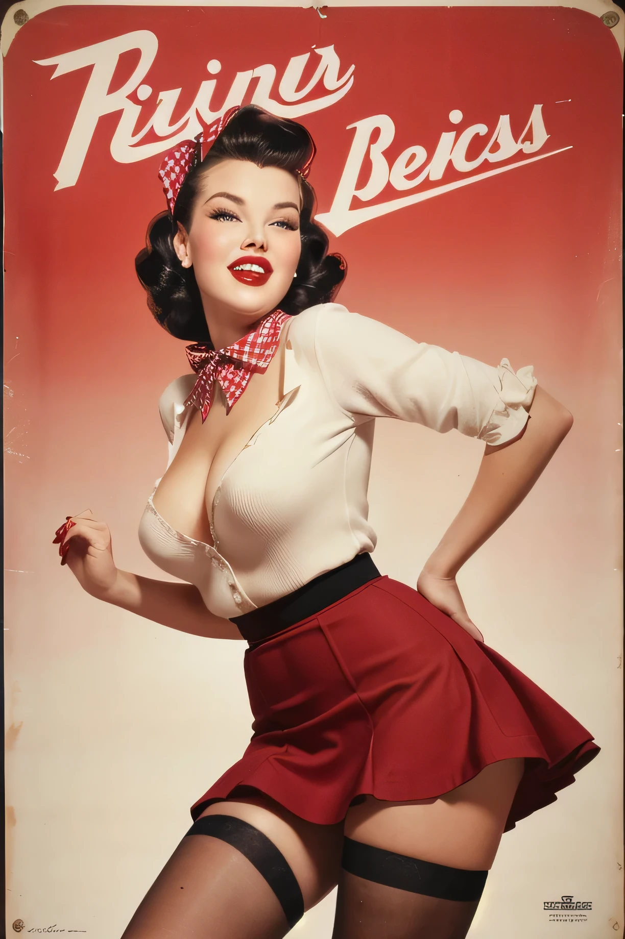 Ultra high resolution The girl leans forward at full heigh adding mystery and sexuality. (((Full length. the fluffy skirt rides up in the strong wind))) (((full skirt in pin-up style, knee length)))
The dress in the style of the 1950s, complete with a full skirt and petticoat, a red bandana on the head, and red stockings on the legs. ((((girl bends down to her legs.)))) stands on her feet leaning forward in the style of pin-up posters, . happy Smiling face. (((posing with her skirt up like girls on pin-up posters))) (pin up style clothes)
The photo is made in pin-up style the retro-USA vibe. overposing, strong posing like a model, the skirt rides up a lot in the wind. the skirt rides up in the wind, the model holds it with her hand.
The model has a pin-up style with her hair styled in victory rolls, associated with Veronica Lake. She has plump sexy red lips, depicting an American housewife, against a single-color backgroundUltra hight resolution in stock photography style.
The dress is minimalist in large checks in the style of the 1950s, complete with a full skirt and petticoat, a red bandana on the head, and red stockings on the legs. The photo is made in pin-up style. emphasizing the retro-USA vibe. Her hair in a 50's pin-up style and open mouth creates the image of a glamorous girl. plain studio background