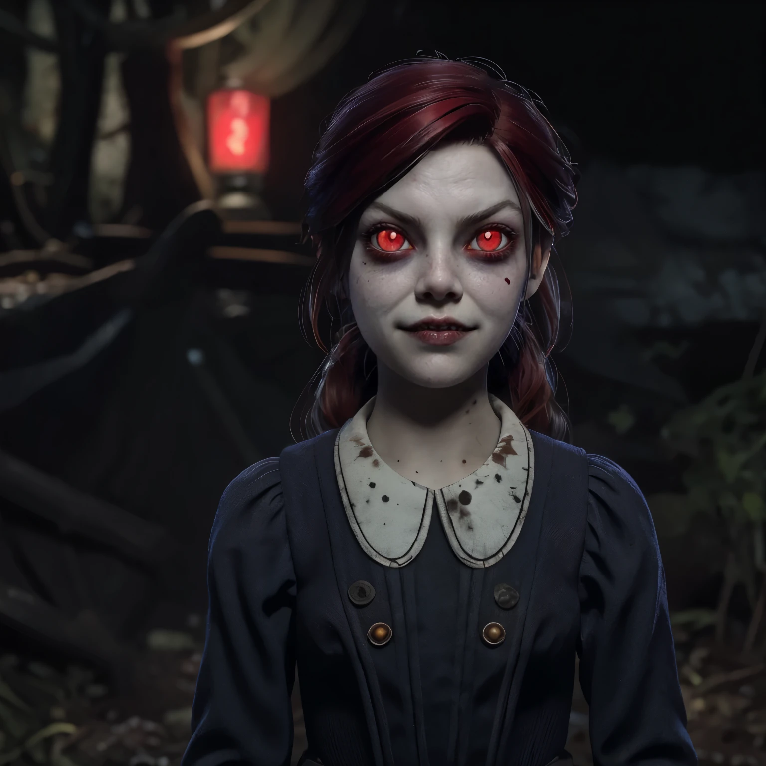 [(The hag entity sleep paralysis,red haired,creepy red eyes,fangs,pale skin,red wine claws,creepy white dress,bed,thin body,nice hands,nice fingers,nice legs,nice mouth,nice face,nice body,perfect anatomy)],[children kid 13 years old girl ghoul,thin body,black fingers, red bright eyes,white short hair,grey skin,red teeth fangs,little smile,long sleeves collar,cute,pretty,creepy doll)],[(woman and children kid girl)],masterpiece, highres, an image of a beautiful cyberpunk  Mila Kunis fairy goth, orange eyes, black hair best quality, 8k, best quality, ultra-detailed,1girl, , 6 years old, 1girl, lilsis, , blood, muddy dress, black hair, dress, horror \(theme\), glowing eyes, creepycute, (graveyard:1.4)