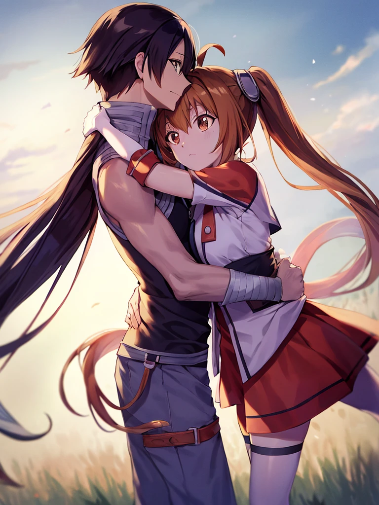 NSFW,masterpiece,Highest quality,High resolution,Super detailed,Nekone \(Utawarerumono\),Brown Hair、(Red Eye:1.3)、ribbon,Twin tails、ヘアribbon、Mole、目の下のMole,Small breasts,Fantasy World,Shopping Street,Alley,Japanese style,Removable sleeves,mini skirt,leotard,Half-naked,Open clothes,Embarrassed,blush,(Seduce),(Adult male),(A man puts his hands on her waist and hugs her),(Molester),Circling the body,hug,From the side