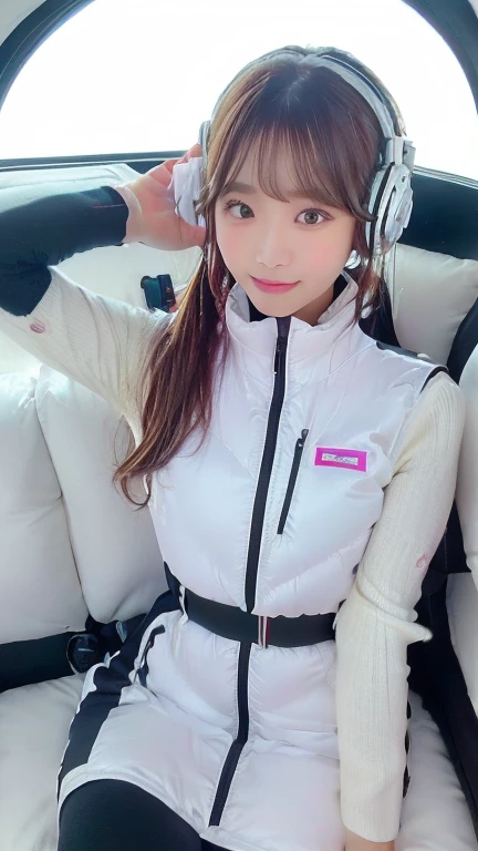 (masterpiece:1.5)、(Realistic:1.5)、(highest quality:1.4、8k、RAW Photos)、
Ultra-high resolution、Professional Lighting、Perfect dynamic composition、Photographed indoors、
Film Grain、chromatic aberration、(Bokeh:1.1)、
Frank、Sophisticated、charm、Ultra-realistic、Attention to detail、Golden Ratio、
(1 girl)、Slender girl、Delicate and charming girl、Cute Woman:1.4、
Serious expression、Looking at the audience、Sculptural installation、Sit on the sofa and relax、
Light brown hair、Shiny Hair、Hairstyle: Ponytail、
real skin、
Shut your mouth.、Beautiful Eyes、double eyelid、Thin arms、、
、Show off your thighs,(astrovest):5,(shiny white log downvest):3,BREAK ((Detailed face, Professional photography)), ((NSFW, zettai ryouiki, 1 girl)), Ultra-high resolution, (Realistic: 1.4), RAW Photos, highest quality, (PhotoRealistic Stick), concentrated, Soft Light, ((30 years old)), ((Japanese)), (( (Young Face))), (surface), (Depth of written boundary), masterpiece, (Realistic),(inside ISS):3, woman, ,astrovest:2,headphone:2,smartwatch,,bangs, ((1 girl)),(black sleeves):2,(black tights):2,inside spacestation,inside spacecraft,,zero gravity,smile,open leg,blush:1.5,hidden hands,neotech