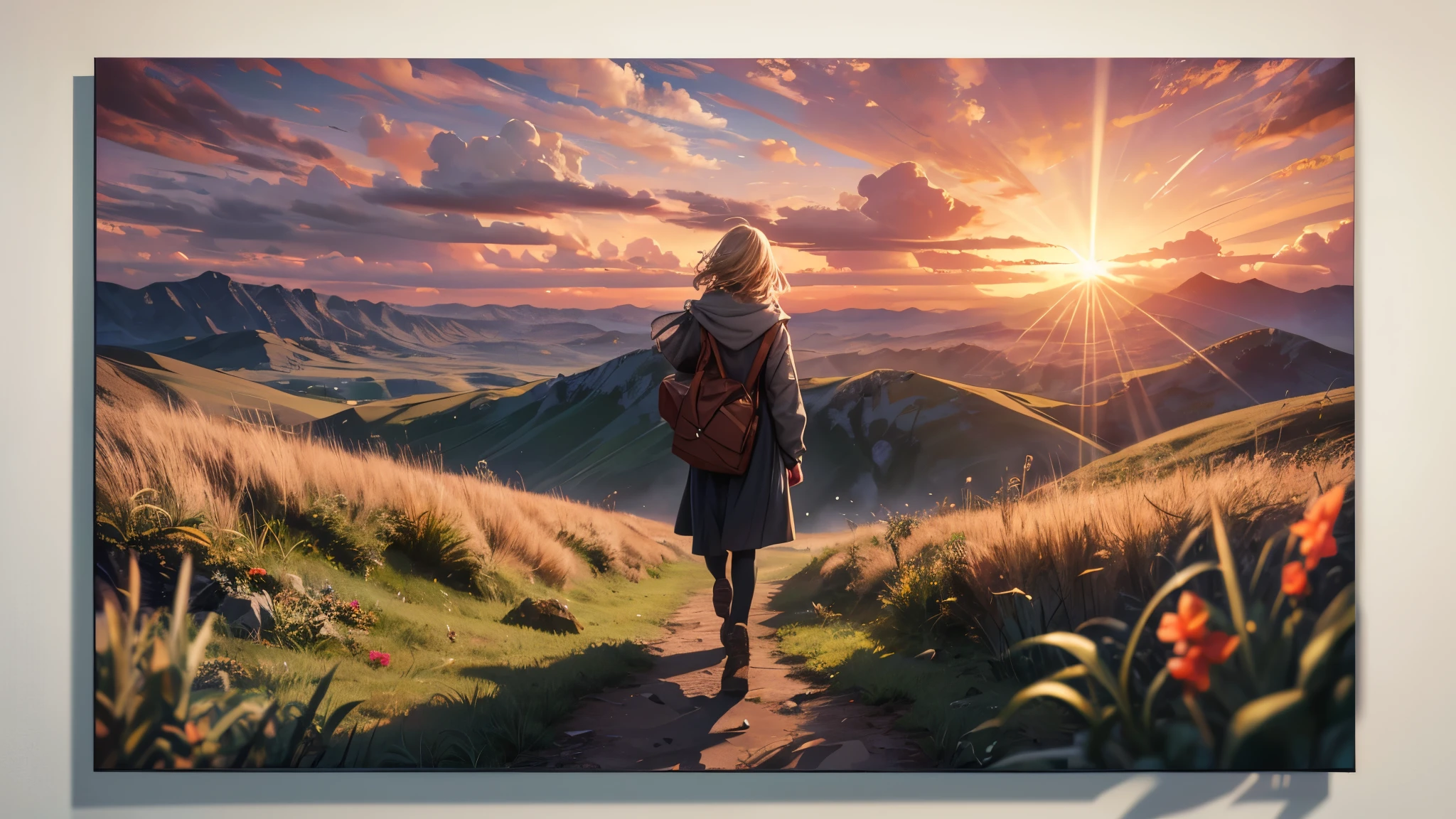 (best quality,4k,8k,highres,masterpiece:1.2),ultra-detailed,realistic,photorealistic:1.37, HDR,UHD,studio lighting,ultra-fine painting,sharp focus,physically-based rendering,extreme detail description,professional,vivid colors,bokeh,girl,lonely,((red sky, giant glass land, ruined, vast grassland)),no one, blond short hair, girl in her twenties