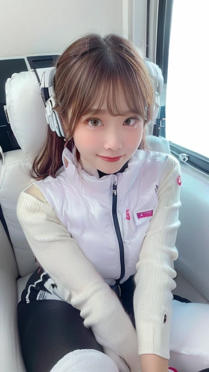 (masterpiece:1.5)、(Realistic:1.5)、(highest quality:1.4、8k、RAW Photos）、
Ultra-high resolution、Professional Lighting、Perfect dynamic composition、Photographed indoors、
Film Grain、chromatic aberration、(Bokeh:1.1)、
Frank、Sophisticated、charm、Ultra-realistic、Attention to detail、Golden Ratio、
(1 girl)、Slender girl、Delicate and charming girl、Cute Woman:1.4、
Serious expression、Looking at the audience、Sculptural installation、Sit on the sofa and relax、
Light brown hair、Shiny Hair、Hairstyle: Ponytail、
real skin、
Shut your mouth.、Beautiful Eyes、double eyelid、Thin arms、、
、Show off your thighs,(astrovest):5,(shiny white log downvest):3,BREAK ((Detailed face, Professional photography)), ((NSFW, zettai ryouiki, 1 girl)), Ultra-high resolution, (Realistic: 1.4), RAW Photos, highest quality, (PhotoRealistic Stick), concentrated, Soft Light, ((30 years old)), ((Japanese)), (( (Young Face))), (surface), (Depth of written boundary), masterpiece, (Realistic),(inside ISS):3, woman, ,astrovest:2,headphone:2,smartwatch,,bangs, ((1 girl)),(black sleeves):2,(black tights):2,inside spacestation,inside spacecraft,,zero gravity,smile,open leg,blush:1.5,hidden hands,neotech