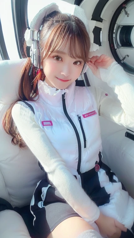 (masterpiece:1.5)、(Realistic:1.5)、(highest quality:1.4、8k、RAW Photos)、
Ultra-high resolution、Professional Lighting、Perfect dynamic composition、Photographed indoors、
Film Grain、chromatic aberration、(Bokeh:1.1)、
Frank、Sophisticated、charm、Ultra-realistic、Attention to detail、Golden Ratio、
(1 girl)、Slender girl、Delicate and charming girl、Cute Woman:1.4、
Serious expression、Looking at the audience、Sculptural installation、Sit on the sofa and relax、
Light brown hair、Shiny Hair、Hairstyle: Ponytail、
real skin、
Shut your mouth.、Beautiful Eyes、double eyelid、Thin arms、、
、Show off your thighs,(astrovest):5,(shiny white log downvest):3,BREAK ((Detailed face, Professional photography)), ((NSFW, zettai ryouiki, 1 girl)), Ultra-high resolution, (Realistic: 1.4), RAW Photos, highest quality, (PhotoRealistic Stick), concentrated, Soft Light, ((30 years old)), ((Japanese)), (( (Young Face))), (surface), (Depth of written boundary), masterpiece, (Realistic),(inside ISS):3, woman, ,astrovest:2,headphone:2,smartwatch,,bangs, ((1 girl)),(black sleeves):2,(black tights):2,inside spacestation,inside spacecraft,,zero gravity,smile,open leg,blush:1.5,hidden hands,neotech