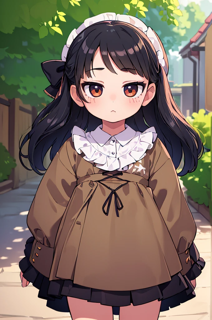 (masterpiece:1.3), (ultra detailed:1.2), (1girl:1.8), (outside:1.5), (cowboy shot:1.5), teens, black hair,
(baby face, cute face:1.2), (jitome:1.2), (face detailed, body detailed:1.6), (cloth:1.5), (cloth detailed:1.6), (looking at viewer:1.2),