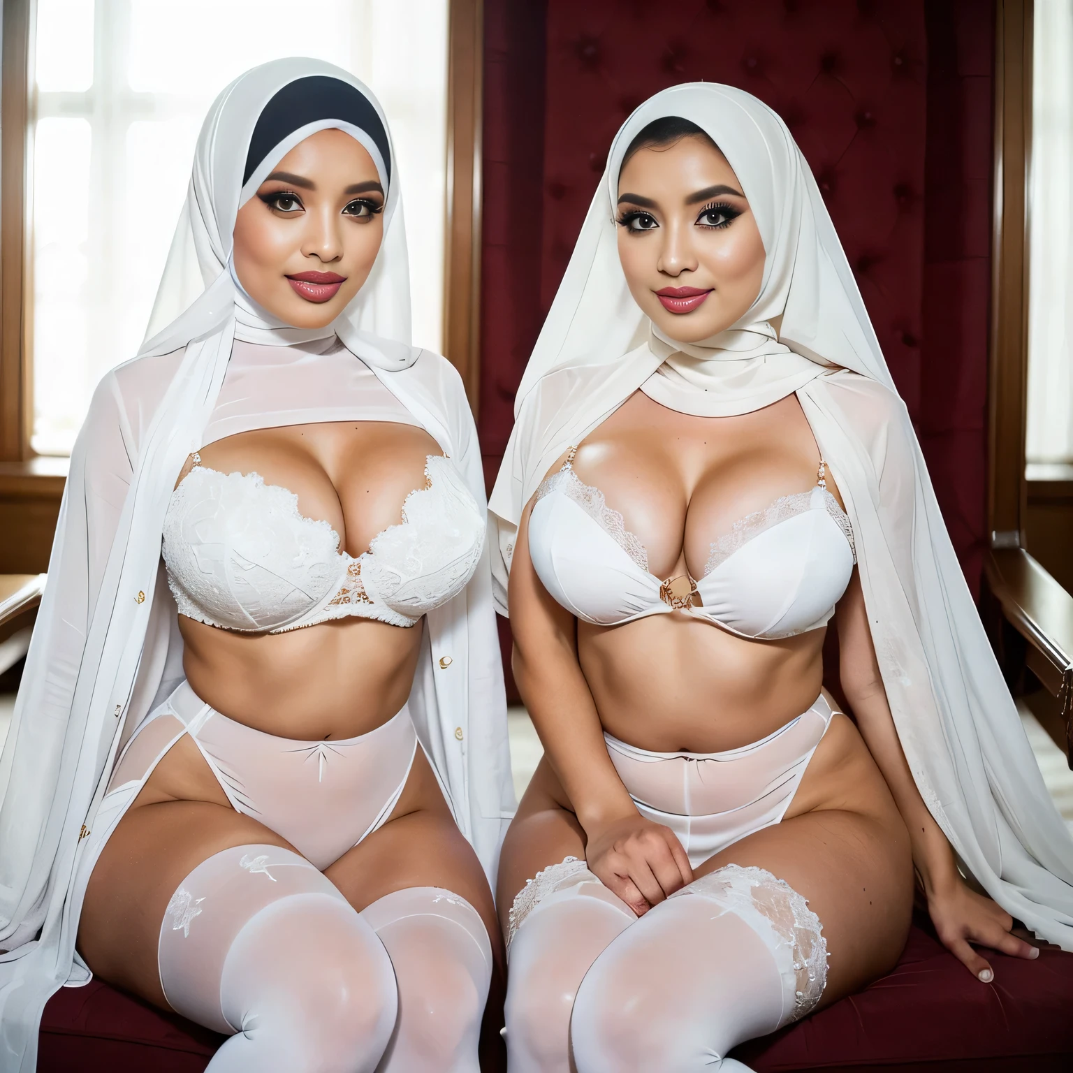 two white beauty pretty face hijab fat chubby sweat hucow with her lesbian wife