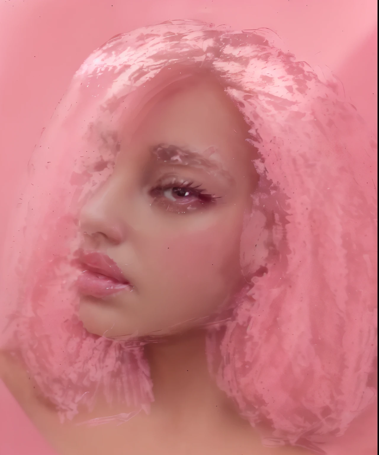 tender pink color with bubble gum vide, exact same contours from the original, soft light, rim light, low key