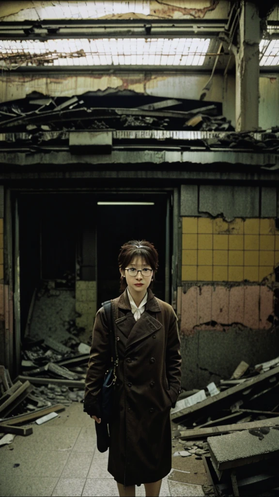 subway,Showa,Collapse,Devastation,Inside the ruins,Glasses,Women,adventure,Black and White,