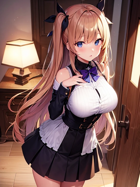 a cute girl in sexy thight clothes she is standing (full body)
