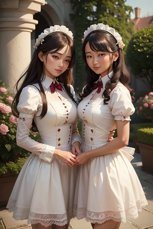 Tow Kising maids in the rosegarden