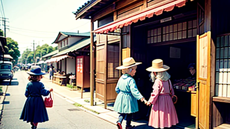 Showa candy shop、Japan candy shop、Sweets and snacks in the store、There are lots of things to play with and play equipment、kite、top、Menco、Marble。Playing、Surprise Ball、pistol、firework、balloon、Beigoma、Model、ミニカなどが並んでいるShowa candy shop、Children and an old woman shopping at a candy store、Children and an old woman shopping at a candy store、Children and an old woman shopping at a candy store、1960Around the age of、1970Around the age of、