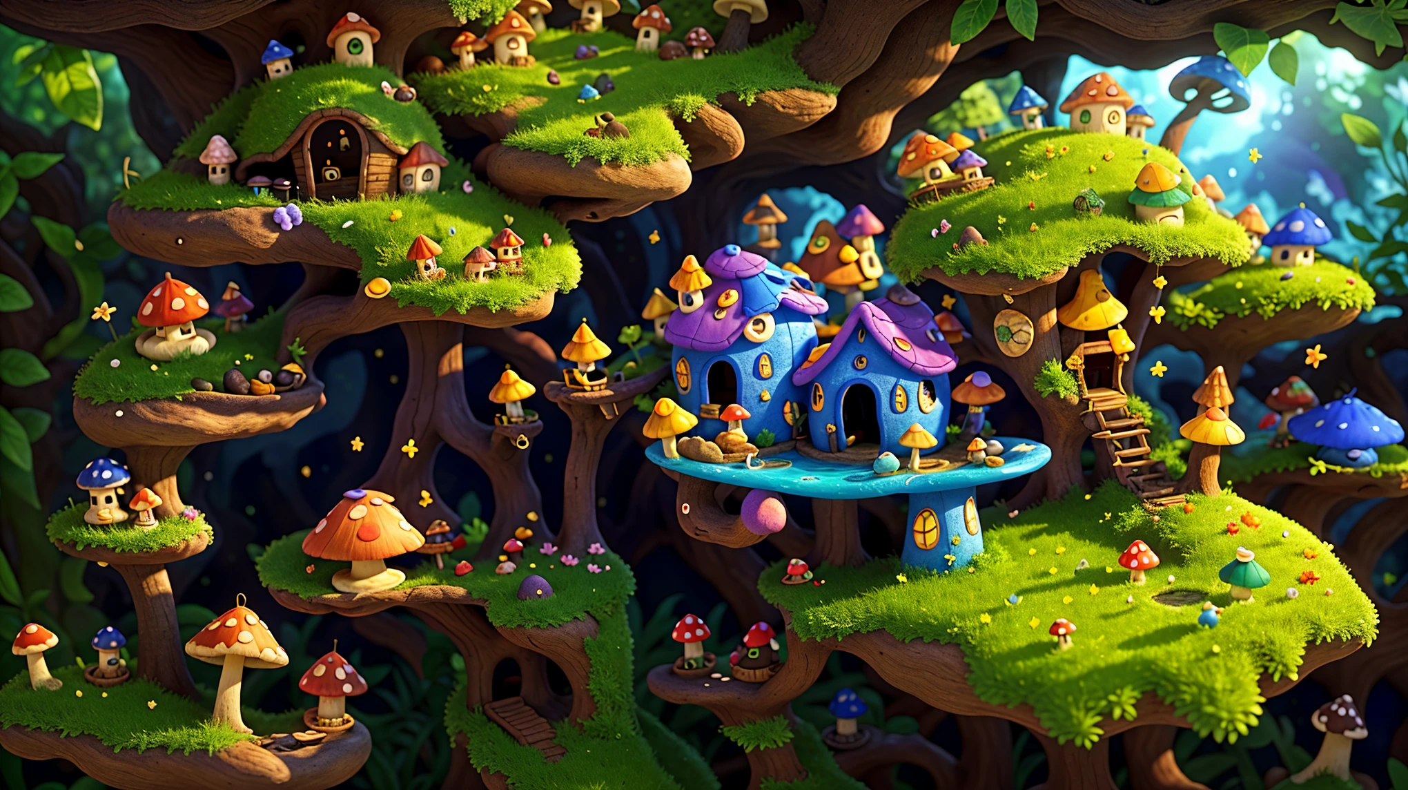 World in a bottle，A fairyland-like hideaway，Colorful mushroom house，a fairy world