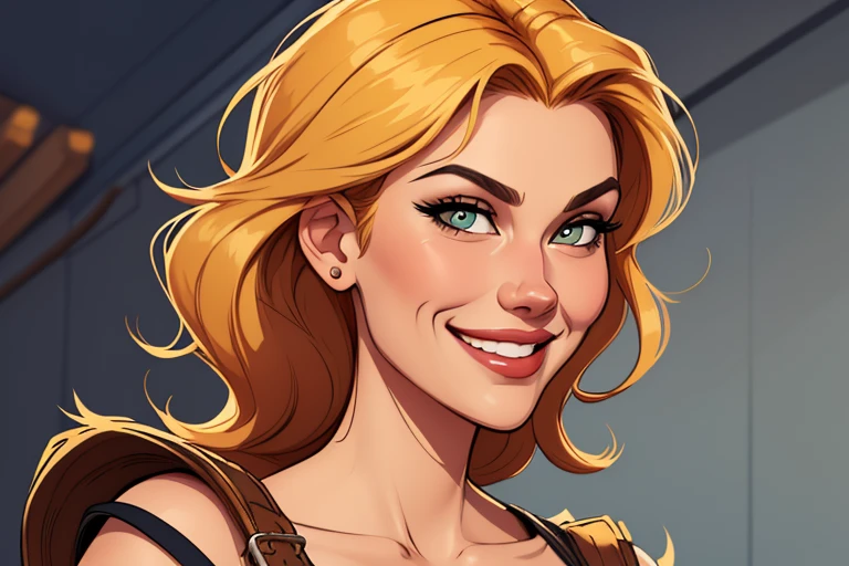 Xena princess warrior portrait mode sensual sesys style Cartoon style digital illustration together boyfriends Cartoon style character portrait mode Cartoon style character facial expression happy beautiful smile and six medium small portrait mode waist up 