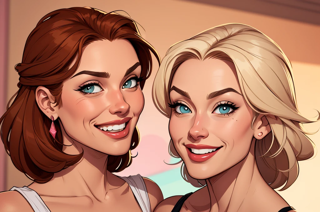 Xena princess warrior portrait mode sensual sesys style Cartoon style digital illustration together boyfriends Cartoon style character portrait mode Character cartoon style facial expression happy beautiful smile and six medium small portrait mode waist up