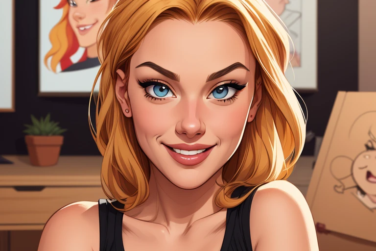 Xena princess warrior portrait mode sensual sesys style Cartoon style digital illustration together boyfriends Cartoon style character portrait mode Character cartoon style facial expression happy beautiful smile and six medium small portrait mode waist up