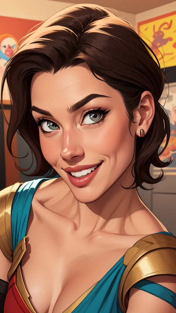 Xena princess warrior portrait mode sensual sesys style Cartoon style digital illustration together boyfriends Cartoon style character portrait mode Character cartoon style facial expression happy beautiful smile and six medium small portrait mode waist up 