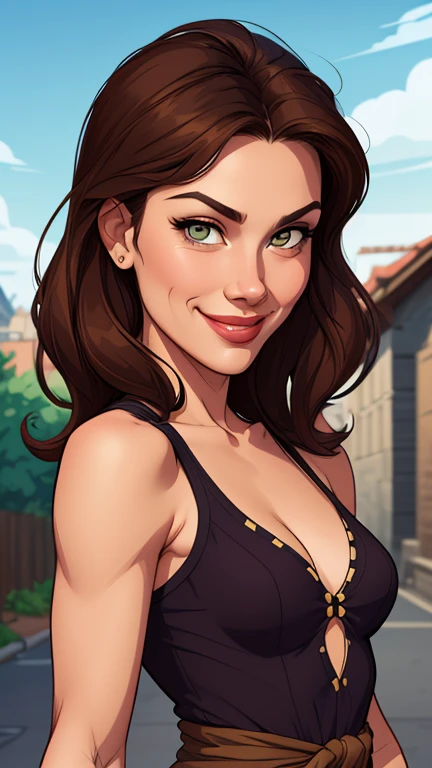 Xena princess warrior portrait mode sensual sesys style Cartoon style digital illustration together boyfriends Cartoon style character portrait mode Character cartoon style facial expression happy beautiful smile and six medium small portrait mode waist up