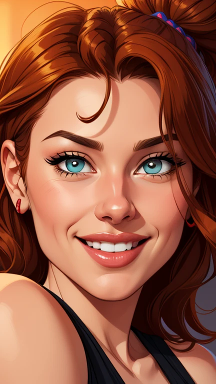 Xena princess warrior portrait mode sensual sesys style Cartoon style digital illustration together boyfriends Cartoon style character portrait mode Character cartoon style facial expression happy beautiful smile and six medium small portrait mode waist up 
